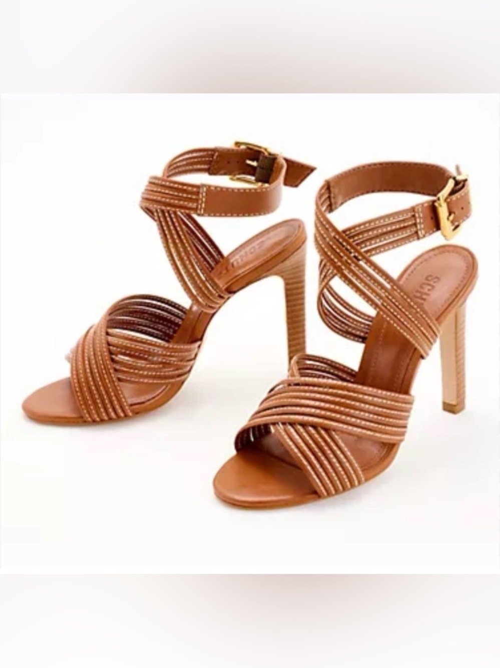 SCHUTZ Cognac Strappy High Heel Sandals